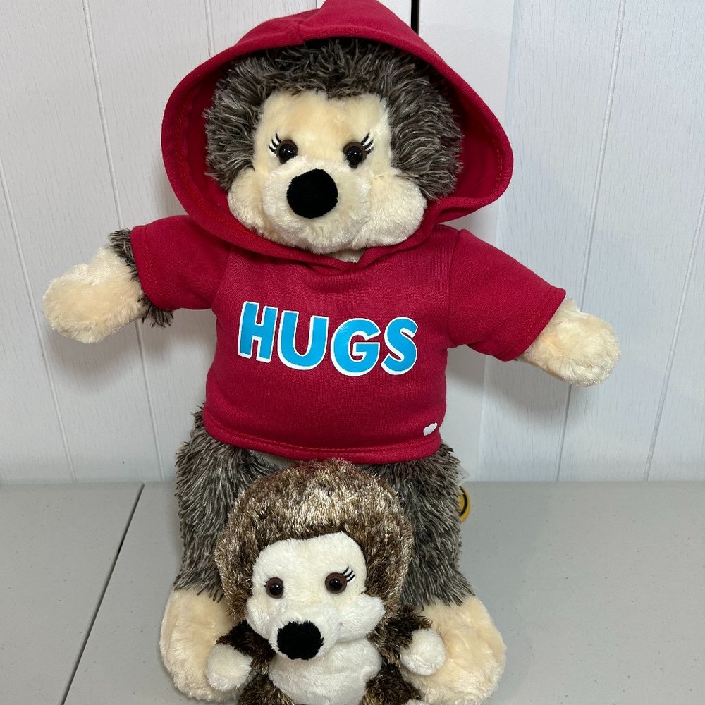 Build a Bear Brown Hedgehog Plush 16" w/ Red Hugs Sweater and Smallfry 6"